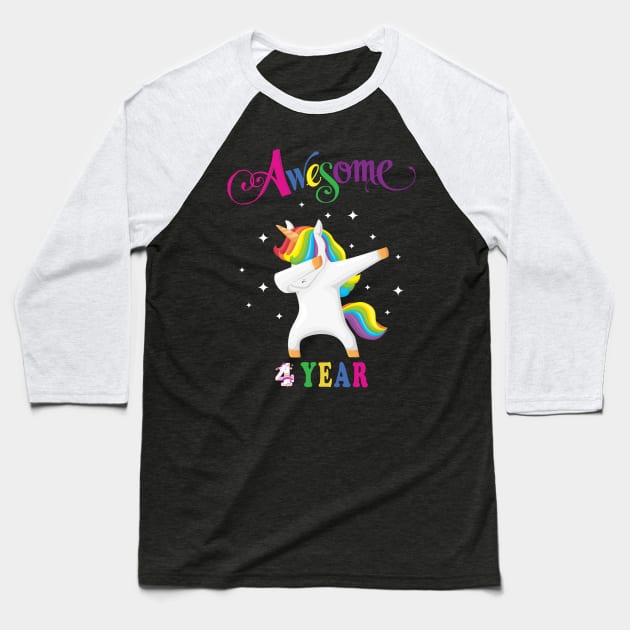 4th Birthday Unicorn Baseball T-Shirt by NI78